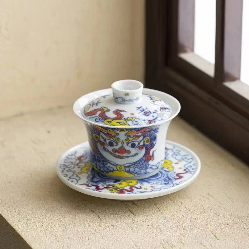 【麒麟献宝】陶瓷三才盖碗茶杯单个防烫泡茶碗国潮敬茶碗喝茶碗