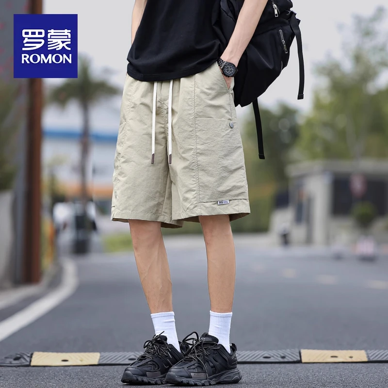 罗蒙夏季美式工装短裤男士2025新款冰丝中裤宽松运动休闲五分裤子