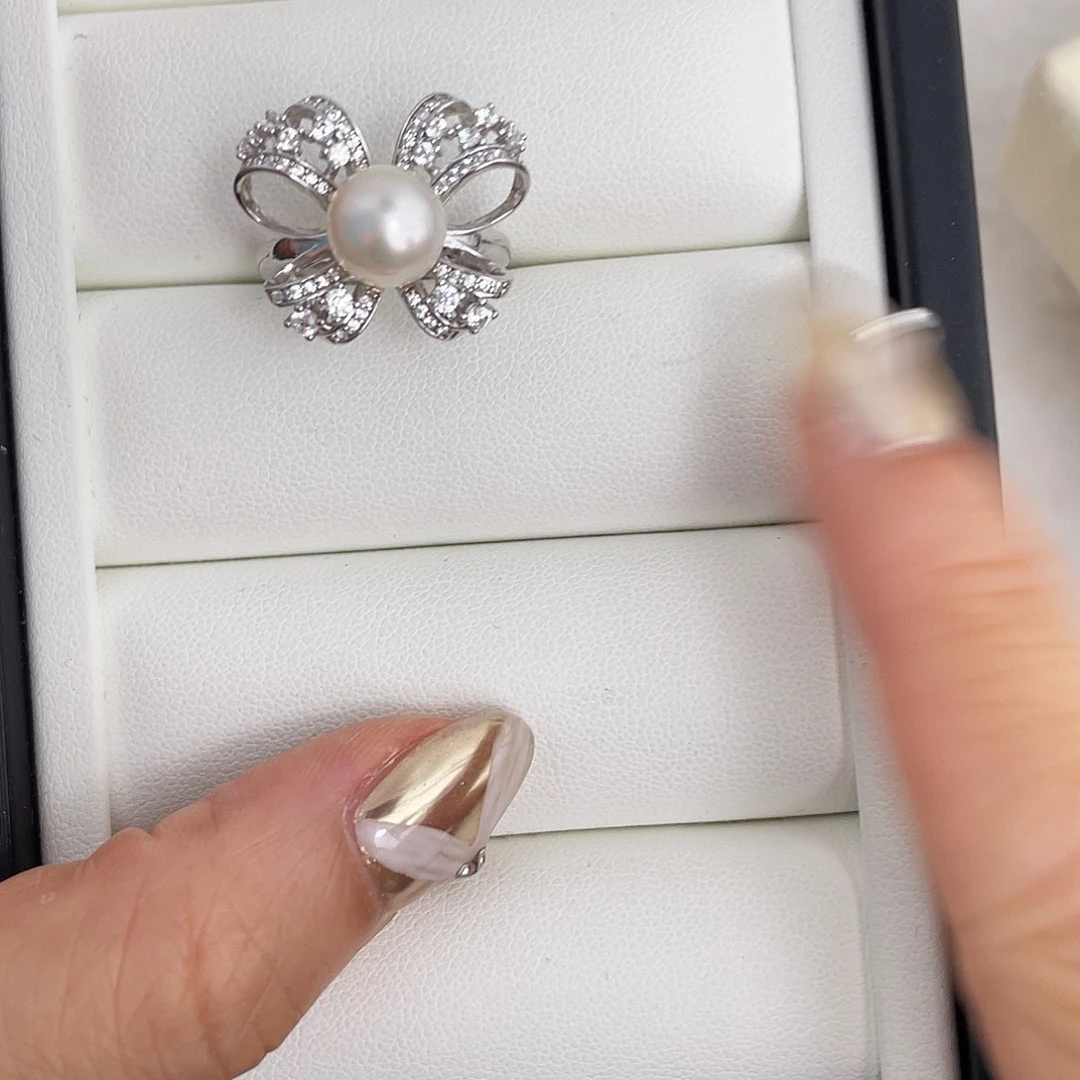 银S925镶嵌戒指淡水珍珠