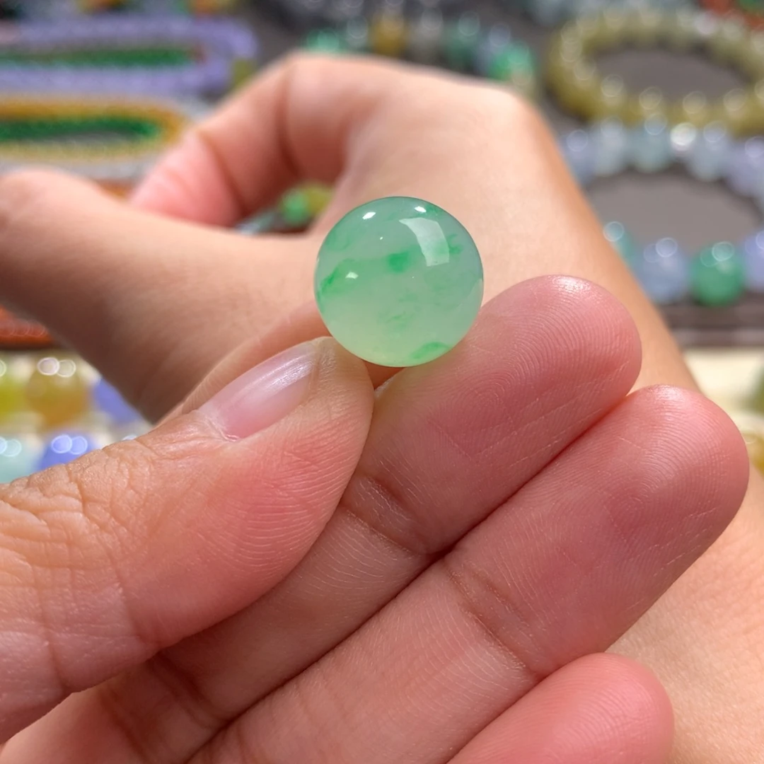 翡翠未镶嵌手链卡13 金丝绿