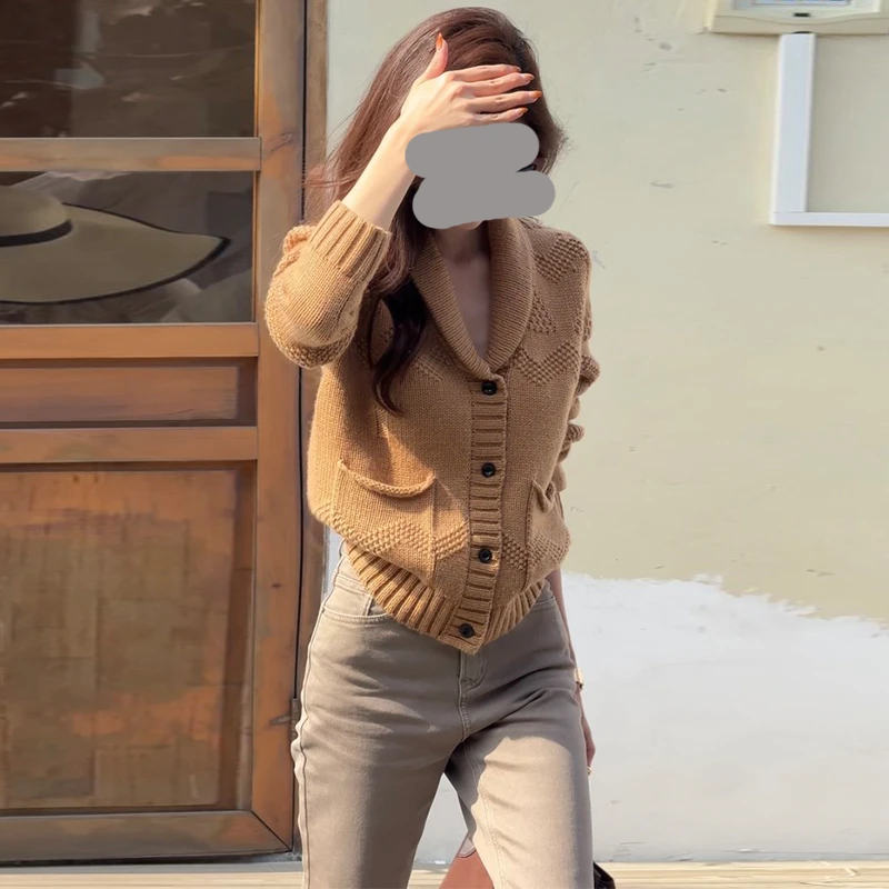 【立体编织青果领毛衣】2025秋冬新款高级感气质针织上衣