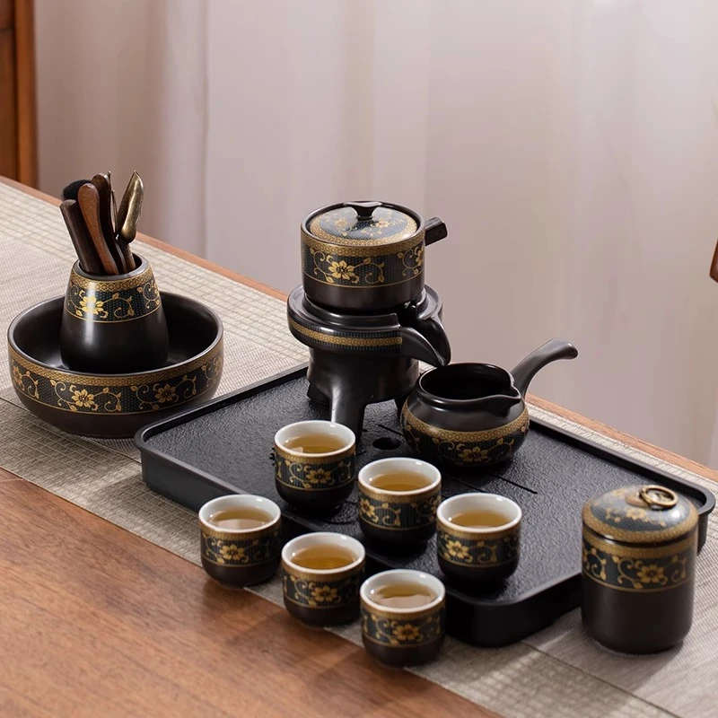 懒人石磨防烫自动茶具套装家用客厅功夫泡茶神器陶瓷茶杯茶盘整套