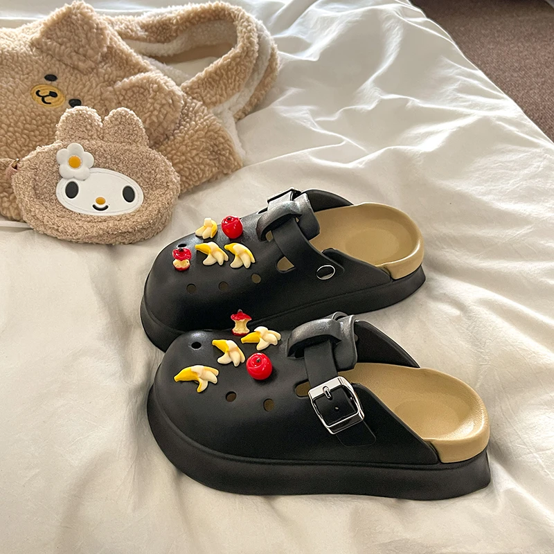 黑色时尚EVA勃肯包头凉拖鞋女外穿2025春夏季新款厚底舒适洞洞鞋