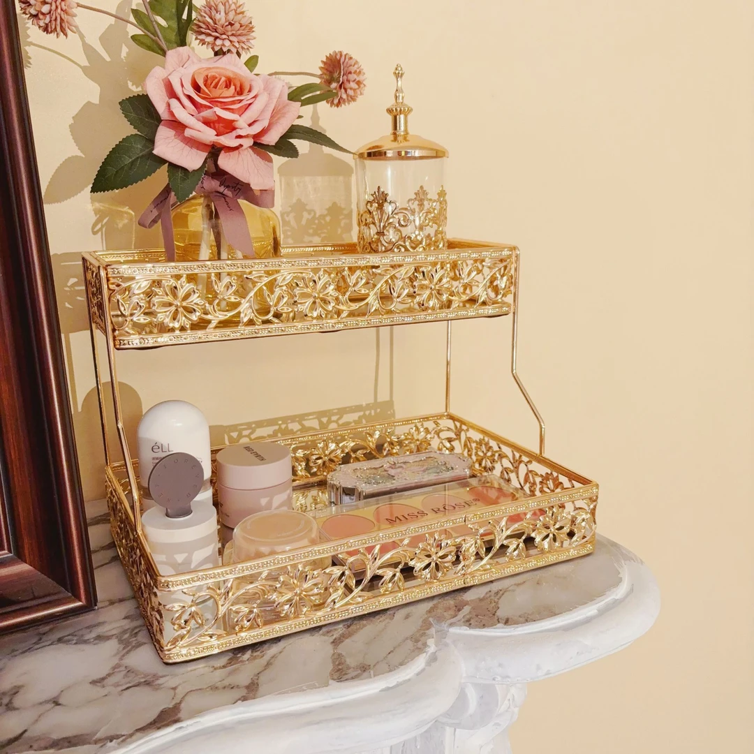 北欧首饰展示架家用简约客厅奢华轻奢双层置物架