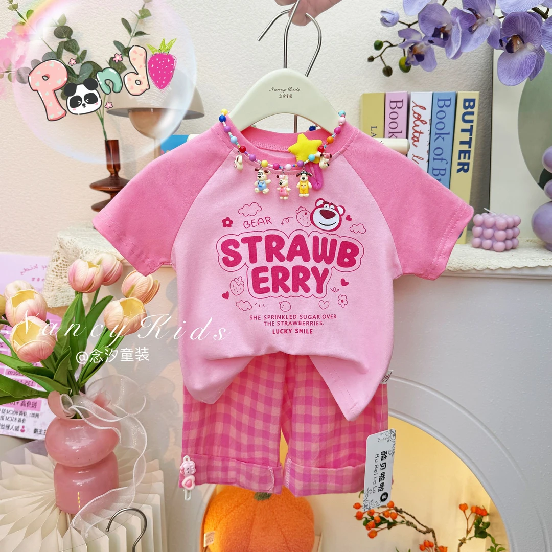 【念汐专属】草莓熊夏季印花时尚短袖T恤插肩袖洋气圆领百搭上衣