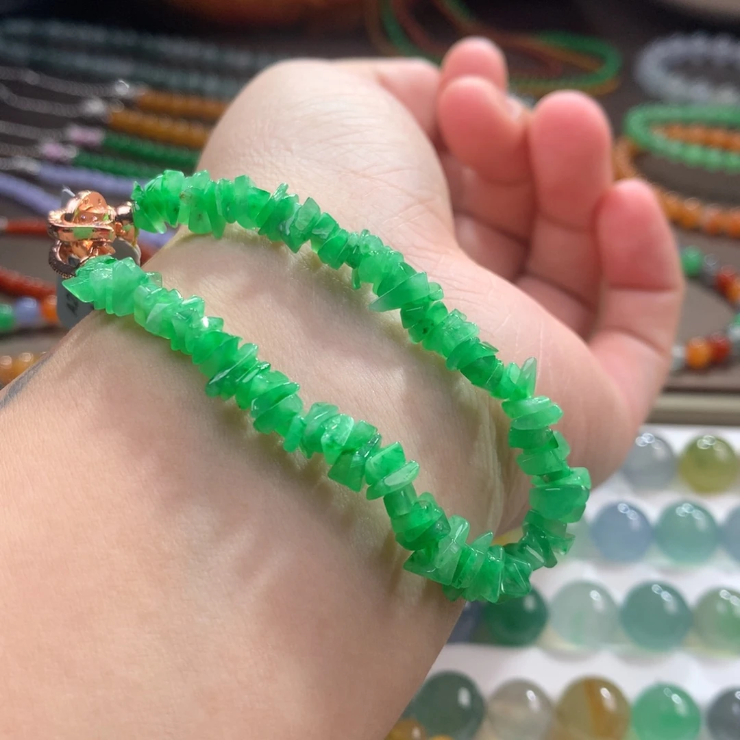 翡翠未镶嵌手链冰甜阳绿碎冰冰手链