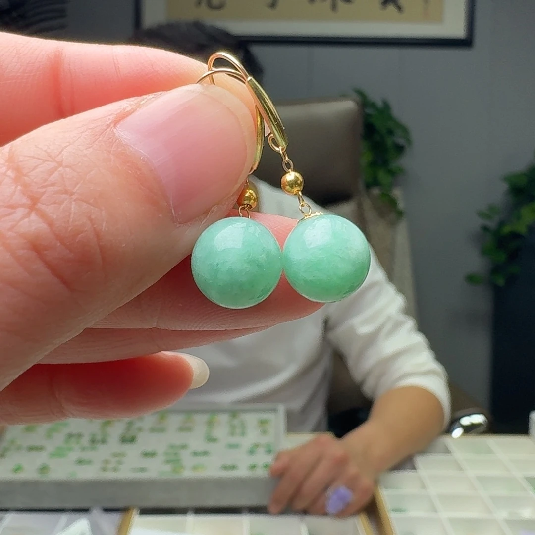 翡翠18K金镶嵌耳饰多样性发货其一