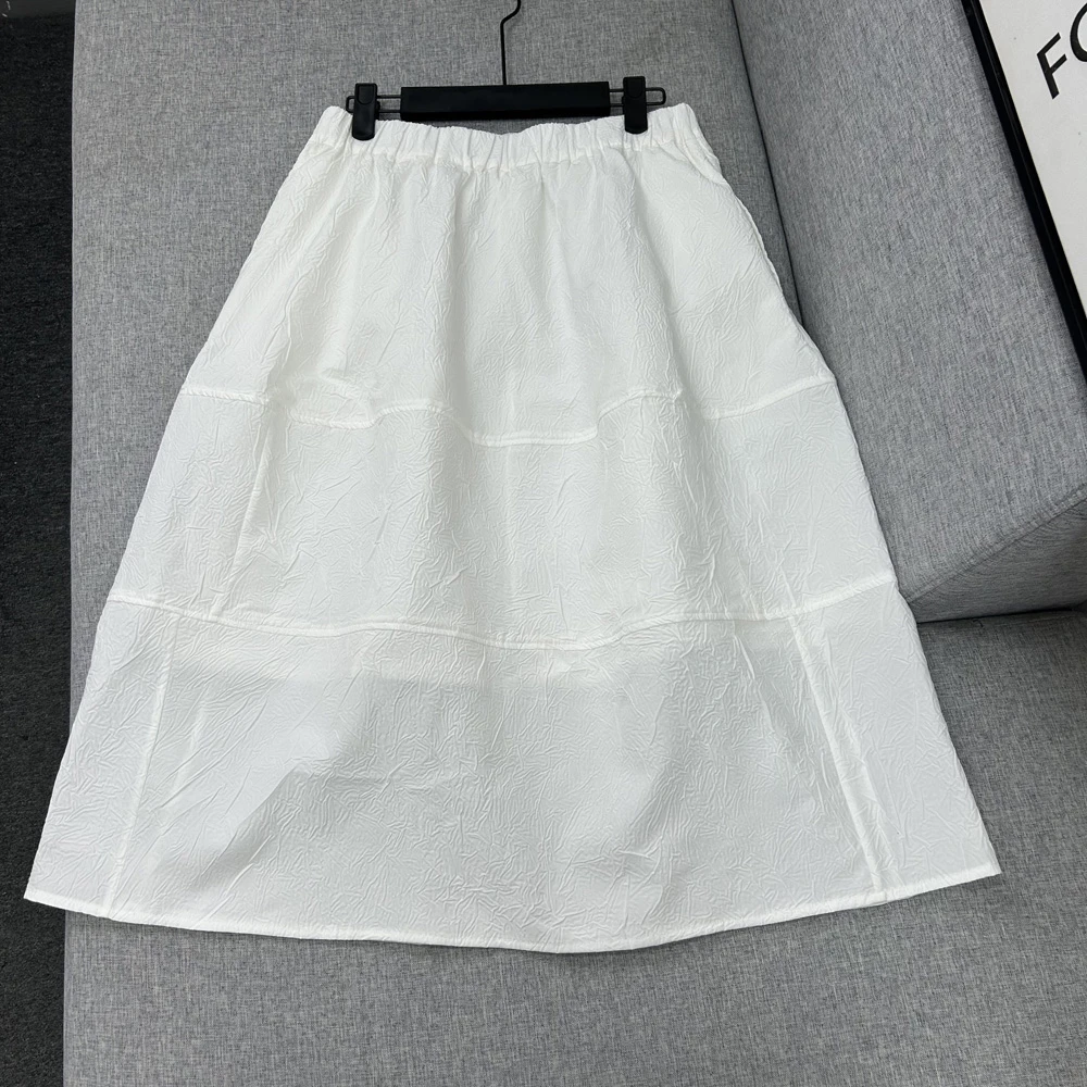 压皱肌理感全棉【裙长75】夏季有内衬 松紧腰复古高腰 伞裙半身裙