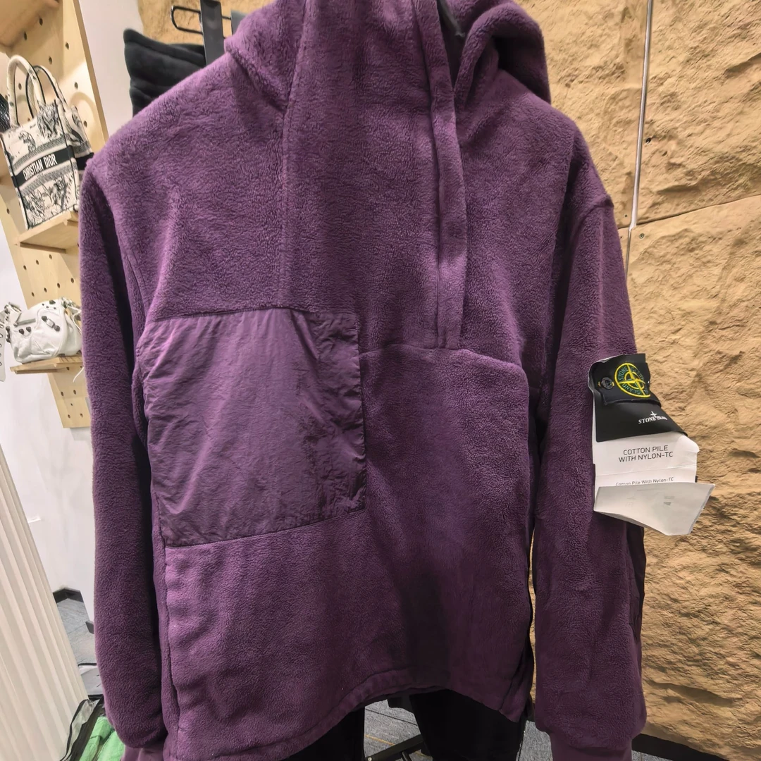 未使用 STONE ISLAND FW24 尼龙/棉质抓绒拉链夹克男款勃艮第红色