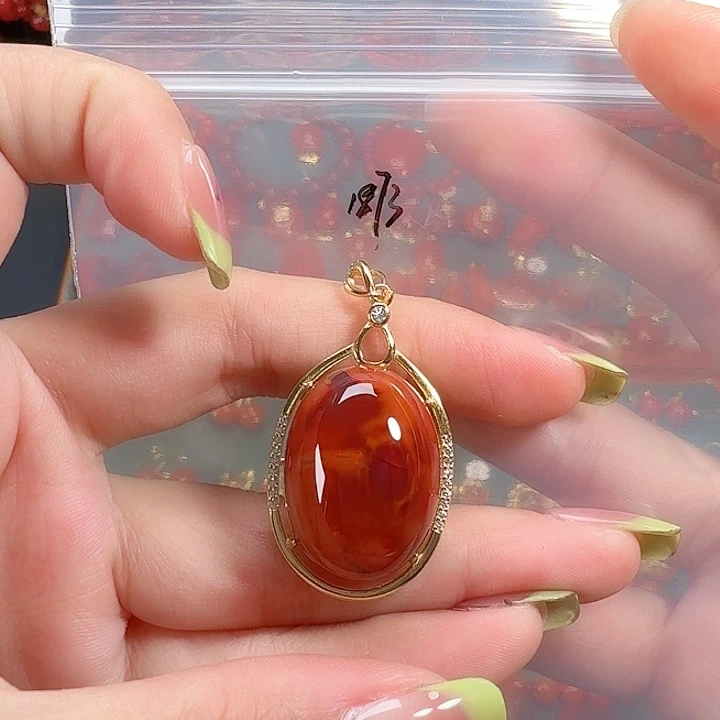 南红玛瑙银S925镶嵌吊坠