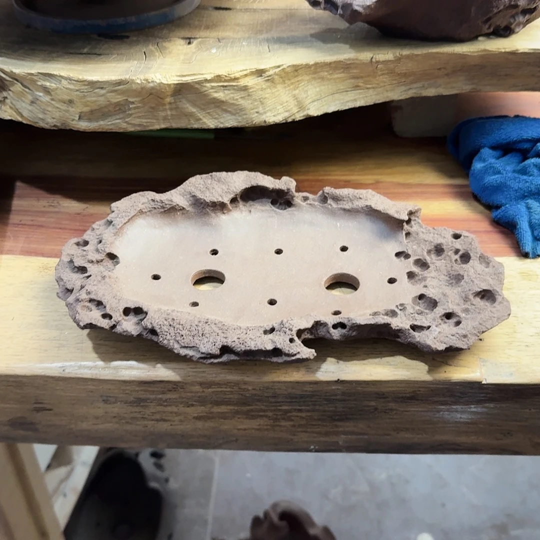 泥塑全手工制作紫砂异形云盆小