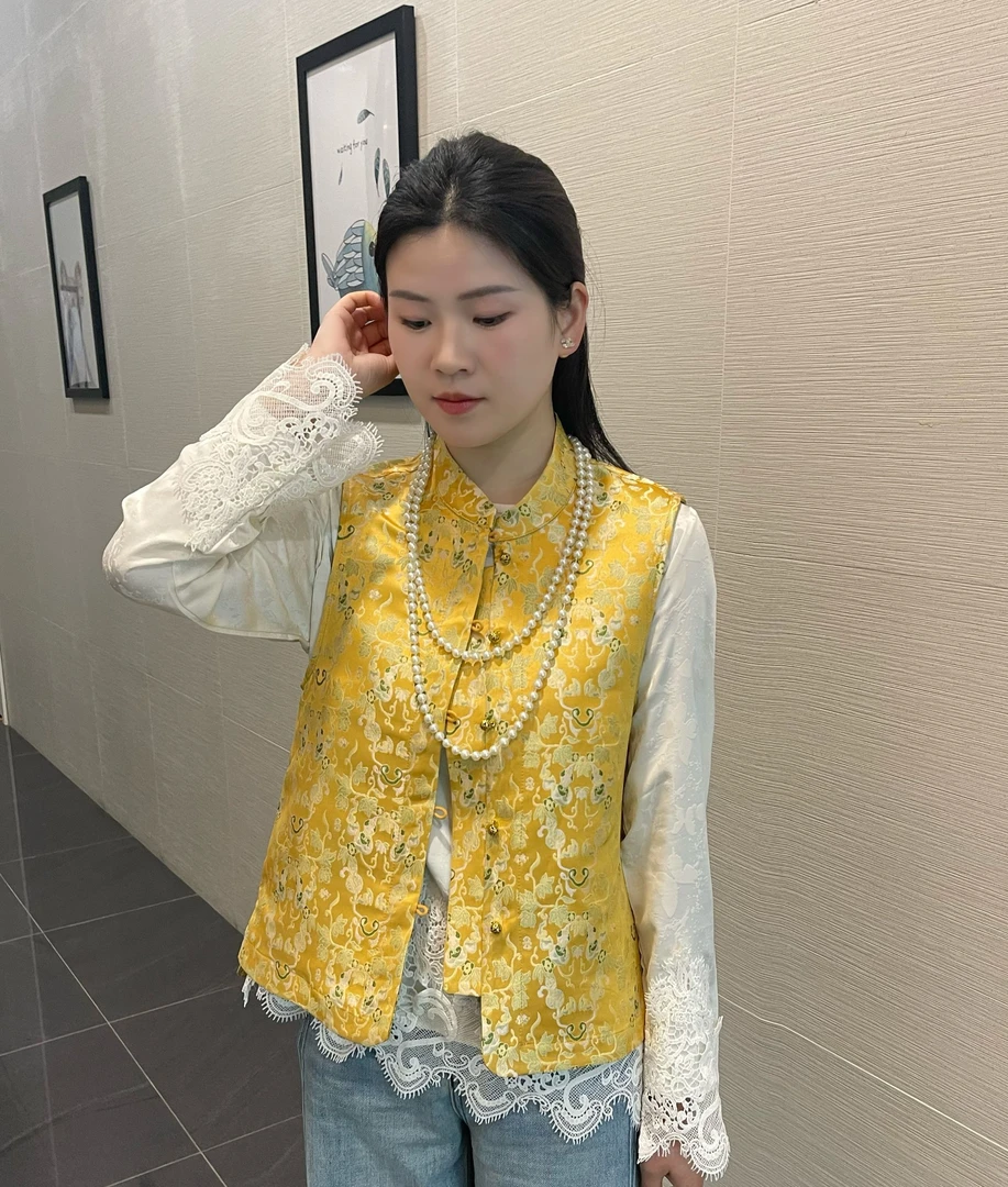 新中式国风春款重工提花马夹工艺时尚立领文艺双面穿织绣气质马甲