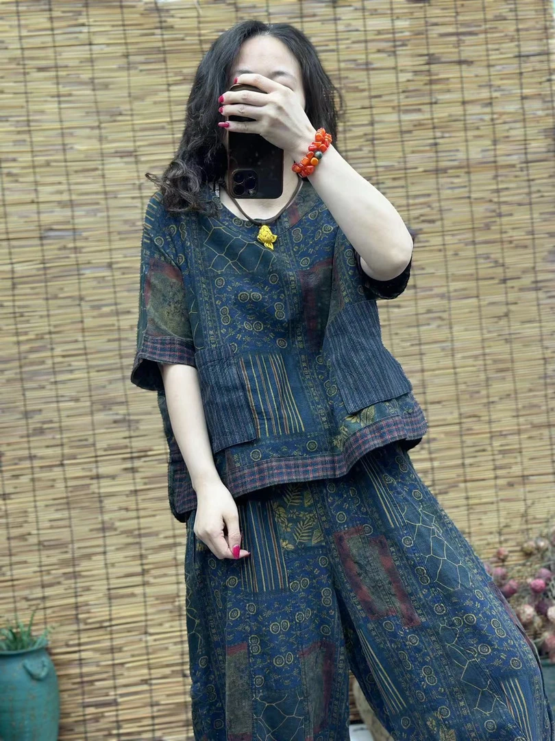 HY    圆领老布口袋拼块花上衣