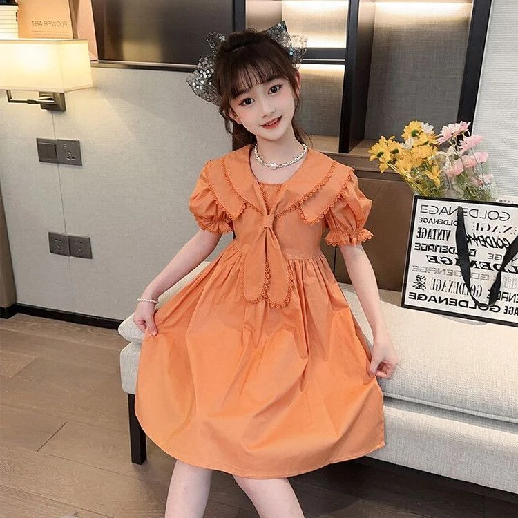 公主裙女童女孩时尚新款中大童洋气短袖连衣裙韩版夏装夏季时壁