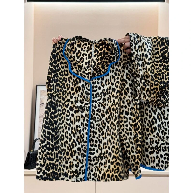 欧美轻奢小众豹纹长袖睡衣女时尚休闲家居服可外穿套装SY241887