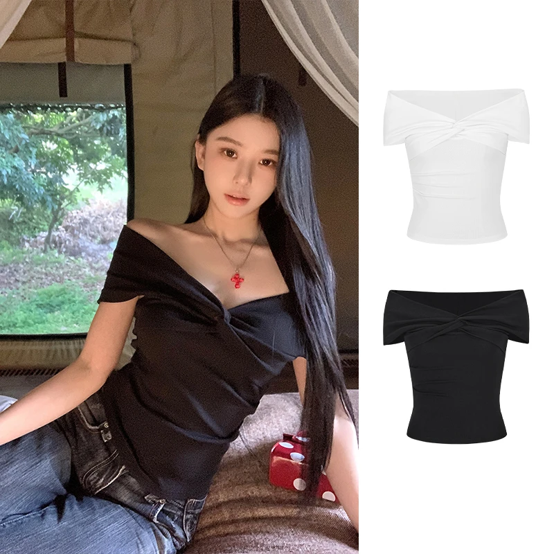 Moses Queen/魔西女王法式气质T恤女别致蝴蝶结一字领短袖上衣