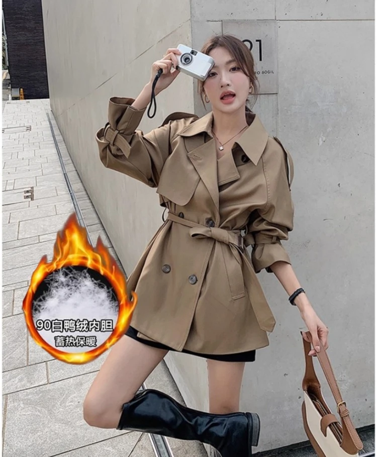 短款2025冬季新款风衣女白鸭绒收腰含羽绒内胆气质翻领羽绒服外套