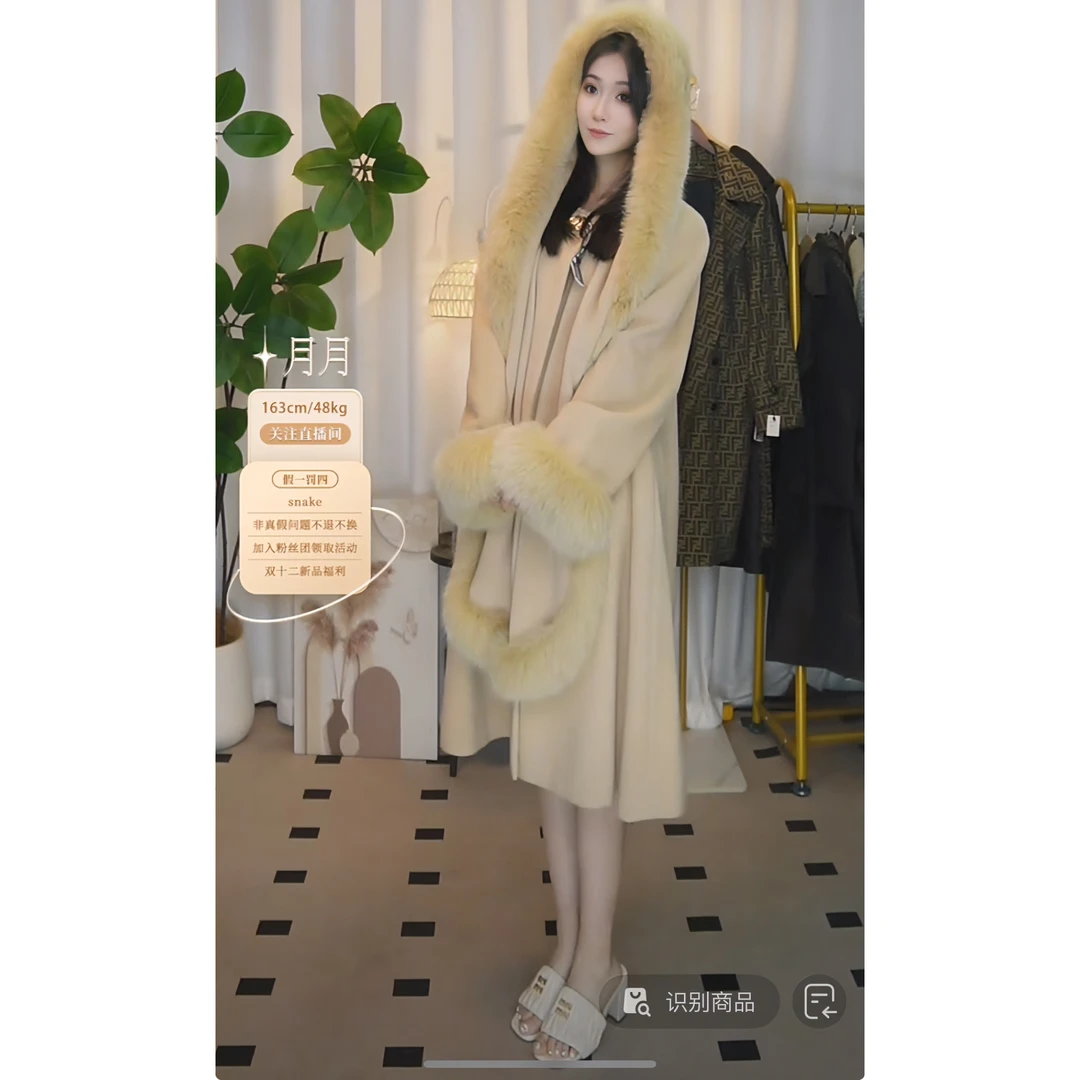 95新 BURBERRY/博柏利 巴宝莉飘带拼接毛领长款大衣/fy0922