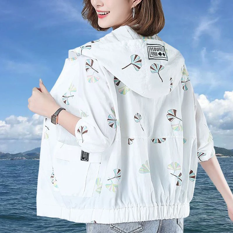 薄款防晒衣女2025夏季印花长袖连帽韩版洋气休闲百搭户外防紫外线