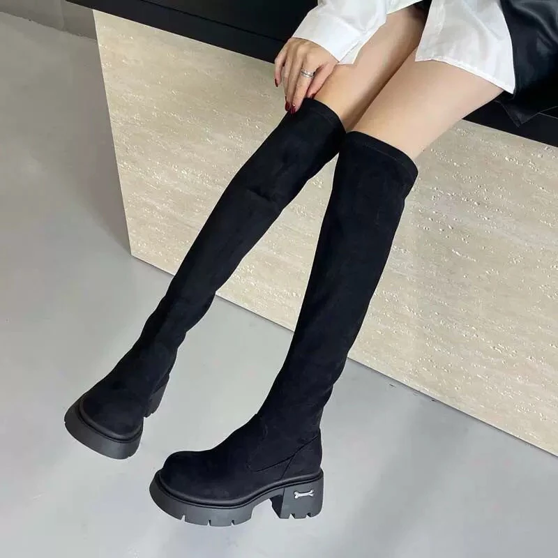 休闲风长筒性感风靴女靴筒靴弹力靴女士显瘦骑士靴秋冬X2111