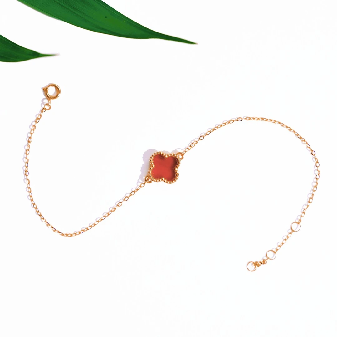 单花 红玛瑙手链 10mm 18金镶嵌 k黄 k玫 百搭优雅 多样性发一