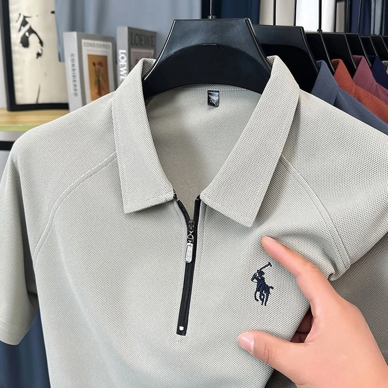 男士半拉链短袖POLO衫夏季高级感时尚刺绣男装休闲翻领半袖T恤男