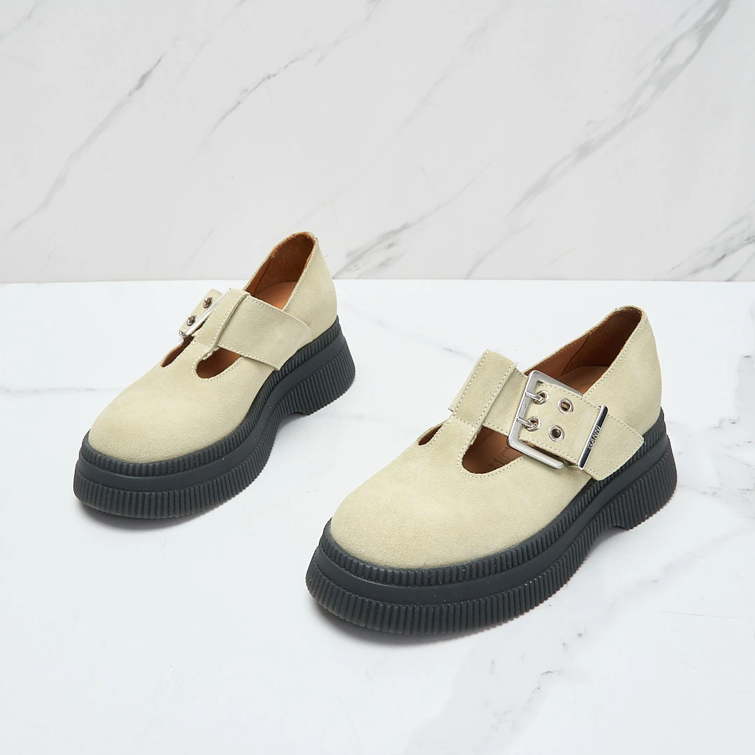 全新未使用/Ganni女士皮带扣厚底乐福鞋GAGS00093