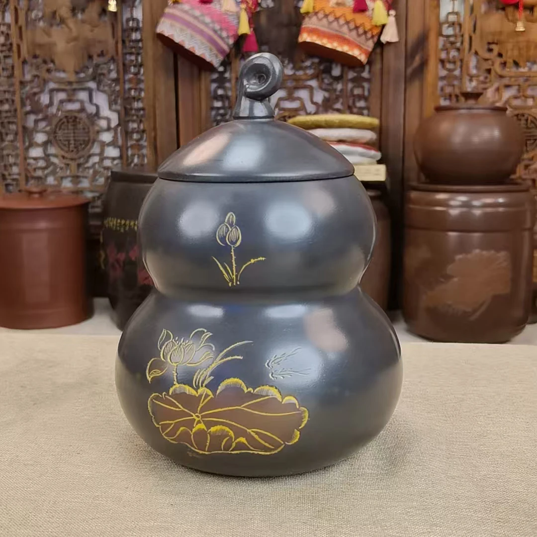 【藤蔓葫芦罐1斤装】坭兴陶红泥茶叶罐罐子密封罐存茶罐醒茶罐高档