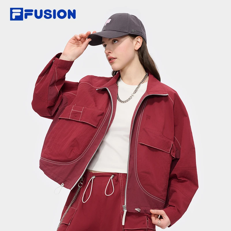 FILA斐乐潮牌梭织外套女2025夏新款时尚休闲宽松立领T11W523707F