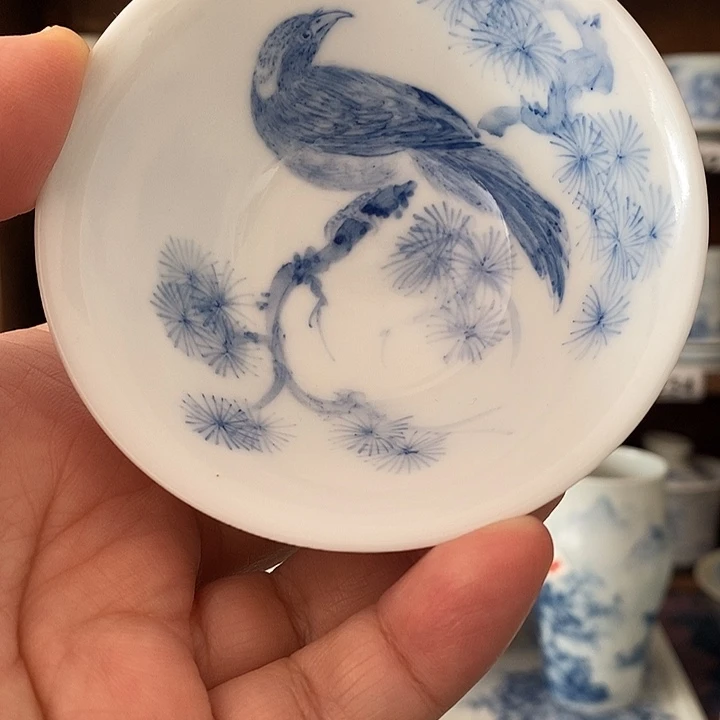 海*釉下青花瓷器微瑕撇口杯