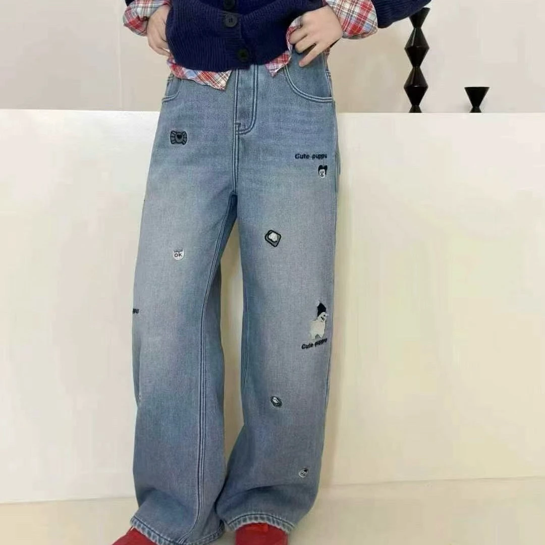 5276儿童一体绒刺绣牛仔裤