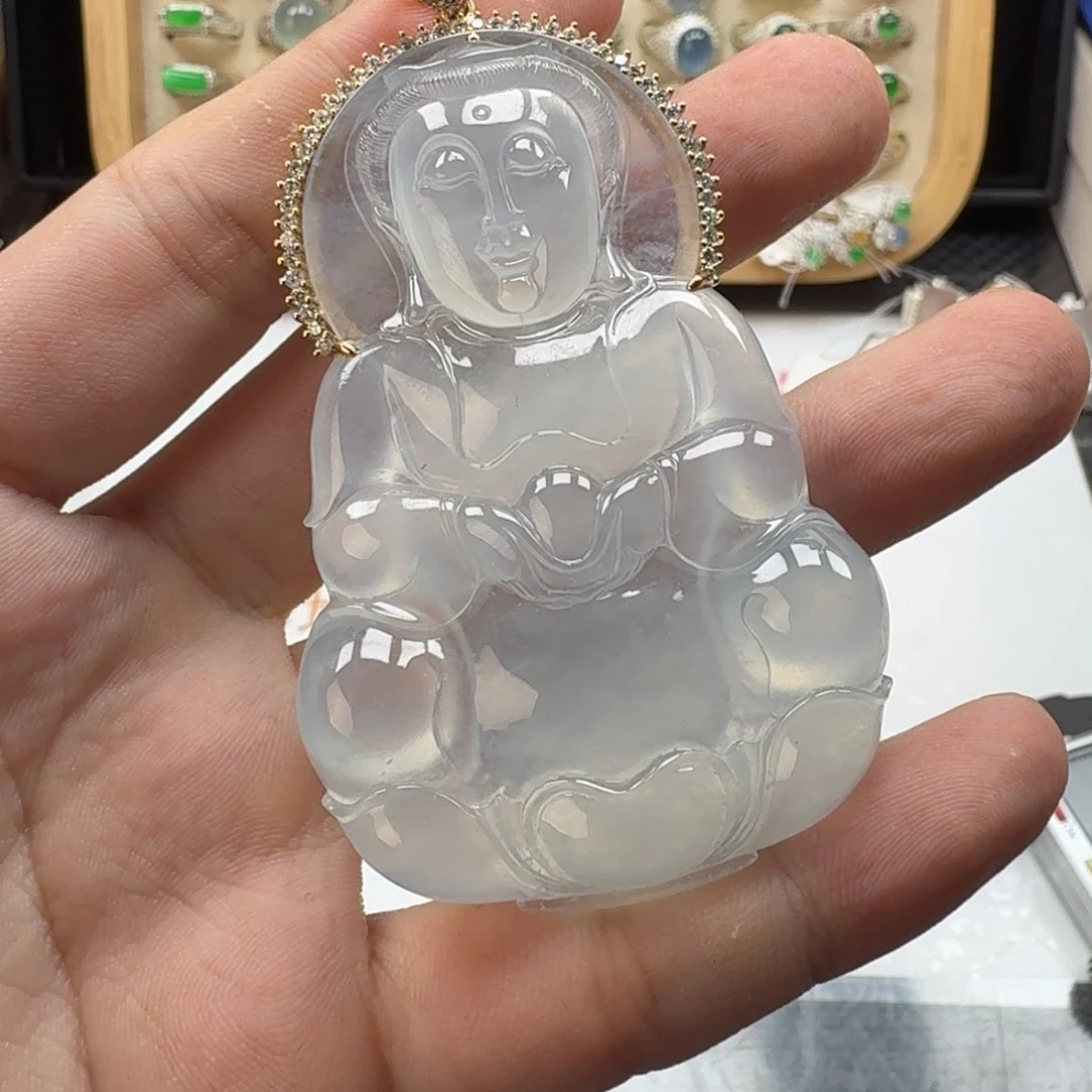 18K金镶嵌戒指翡翠天然缅甸翡翠A货