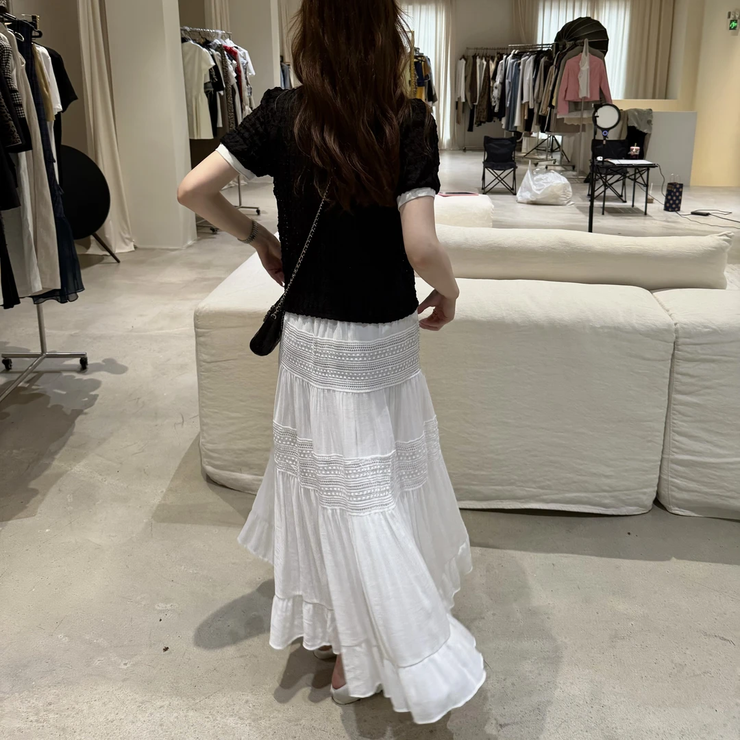 IU INC 温柔风镂空长裙大摆设计感蛋糕裙