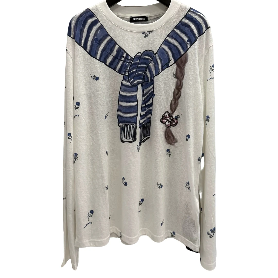 SKip Smile 围巾披肩领印花亮片蝴蝶结防晒T恤女