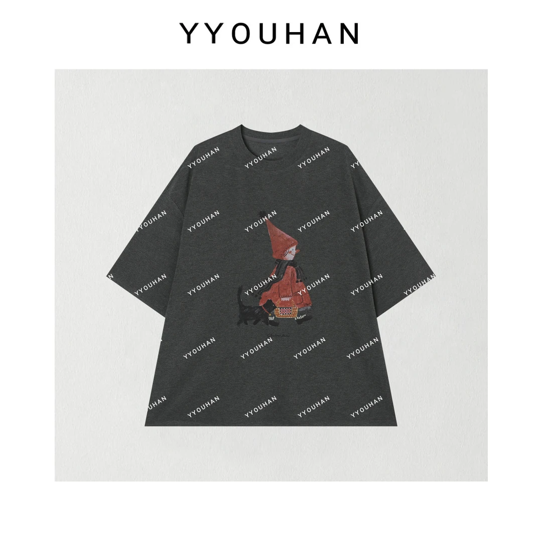 月月不吃鱼小众设计极简风休闲百搭卡通小红帽中袖上衣 2412B6218