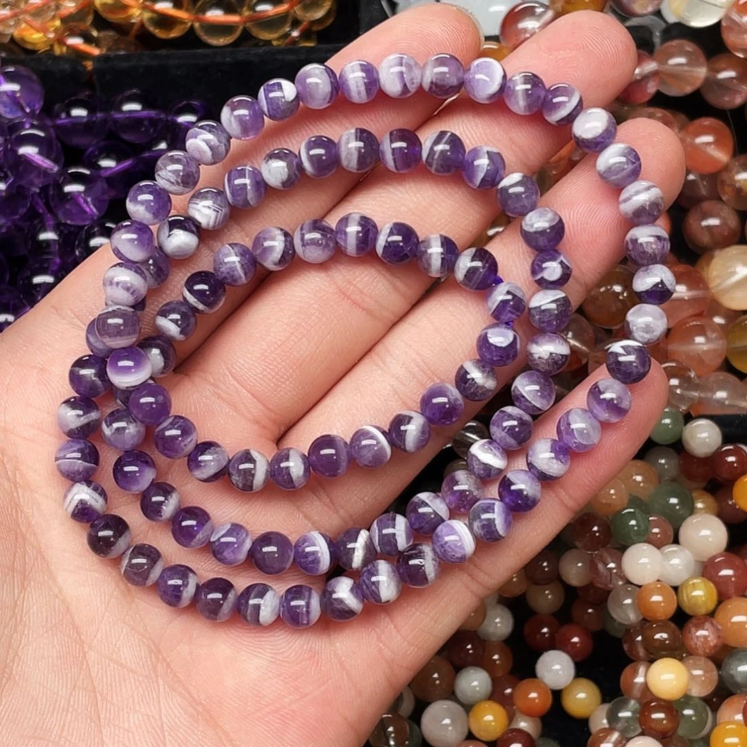未镶嵌手链水晶梦幻紫水晶6+三圈