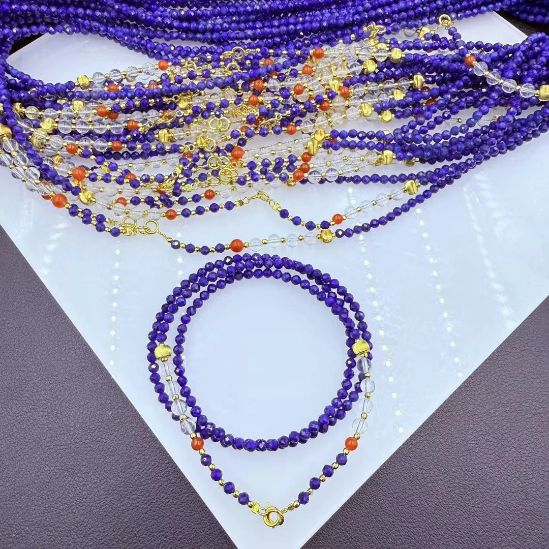 「戴琴珠宝」FR5938-青金石3mm左右银镶项链（多样性发其一）