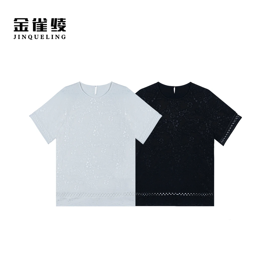 金雀绫【笑忘书】原创设计提花圆领大码女装小衫SZA1S144