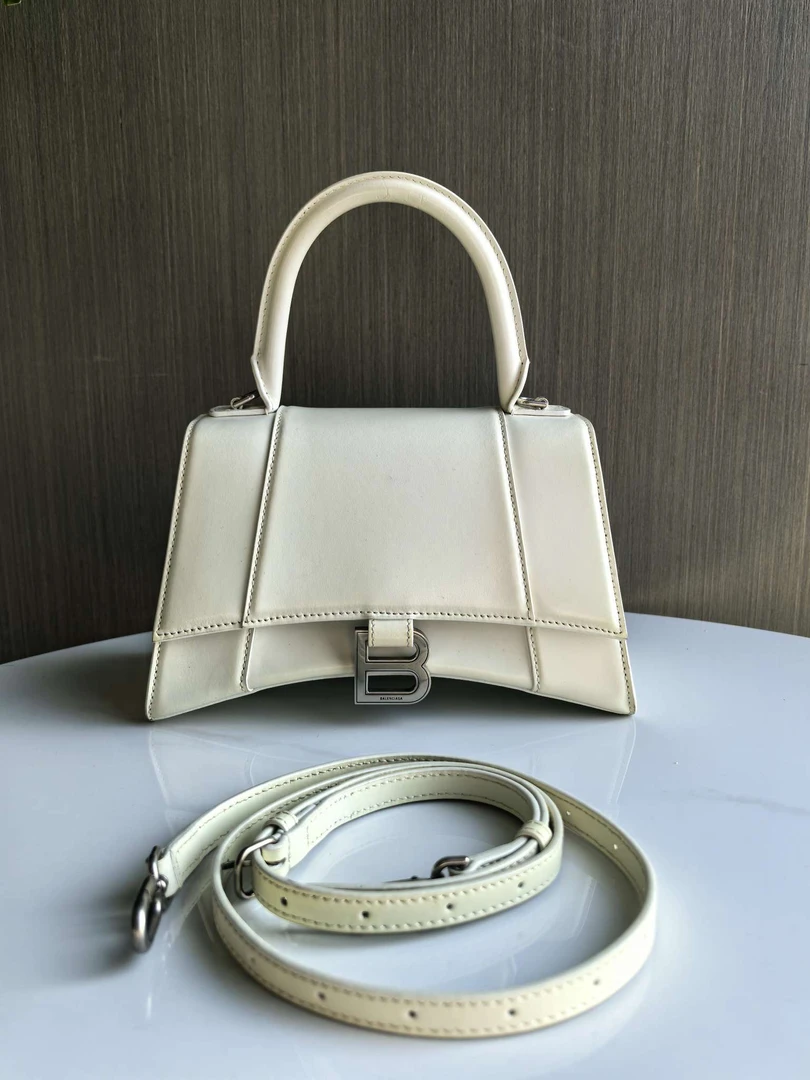 99新 Balenciaga/巴黎世家 白色牛皮光面沙漏包S码