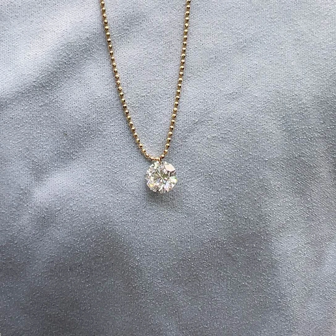 实验室培育钻石项链18K金镶嵌1ct K黄打孔单钻珠珠项链45cm