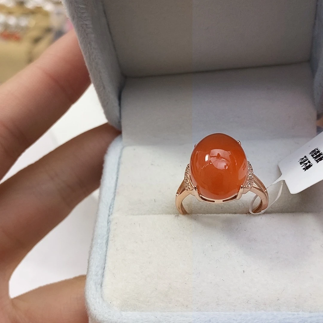 南红玛瑙特价珠宝展保山冰红南红戒指银S925镶嵌