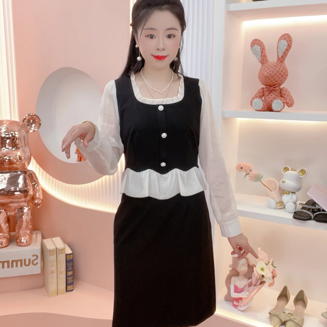 JUYA   新款（清雅）优雅轻奢修身显瘦拼接连衣裙