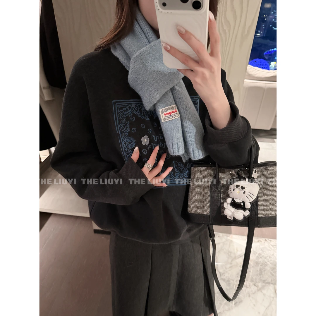 【LIUYI】冬季新款韩系重工浮雕植绒印花立体花朵卫衣511262