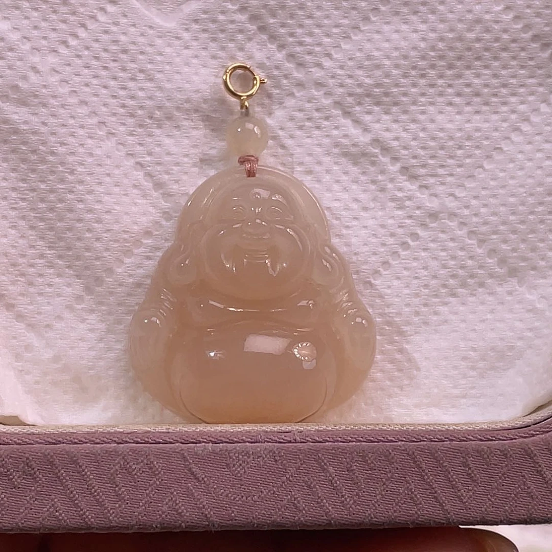 吊坠(不含链)18K金镶嵌和田玉藕粉红藕佛公30mm