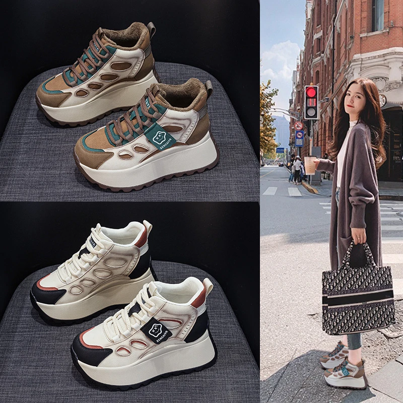 纪诗哲女鞋厚底增高气质运动鞋秋冬季新款时尚百搭复古潮流高帮鞋