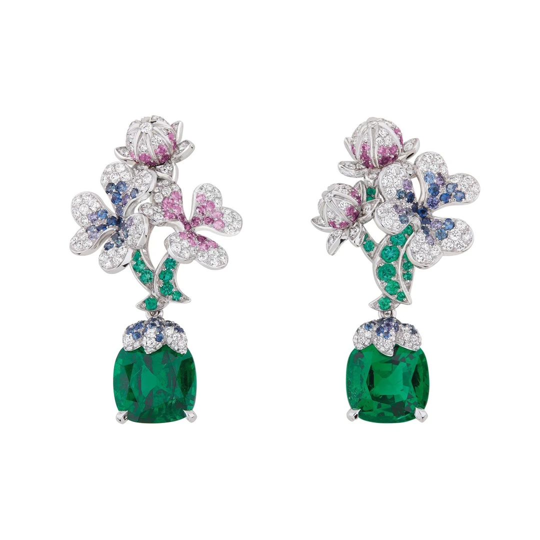 925银合成锆石耳饰 18ct枕形切合成木佐绿迪家雕家花卉晚宴耳坠