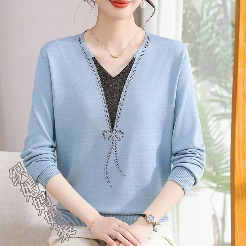 时尚妈妈针织打底衫洋气2025新款中老年女装宽松显瘦百搭长袖上衣