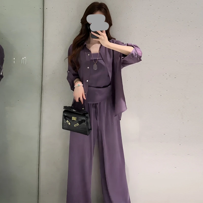 休闲三件套炸街背心欧货套装阔腿裤显瘦衬衫新款吊带2025时尚夏季