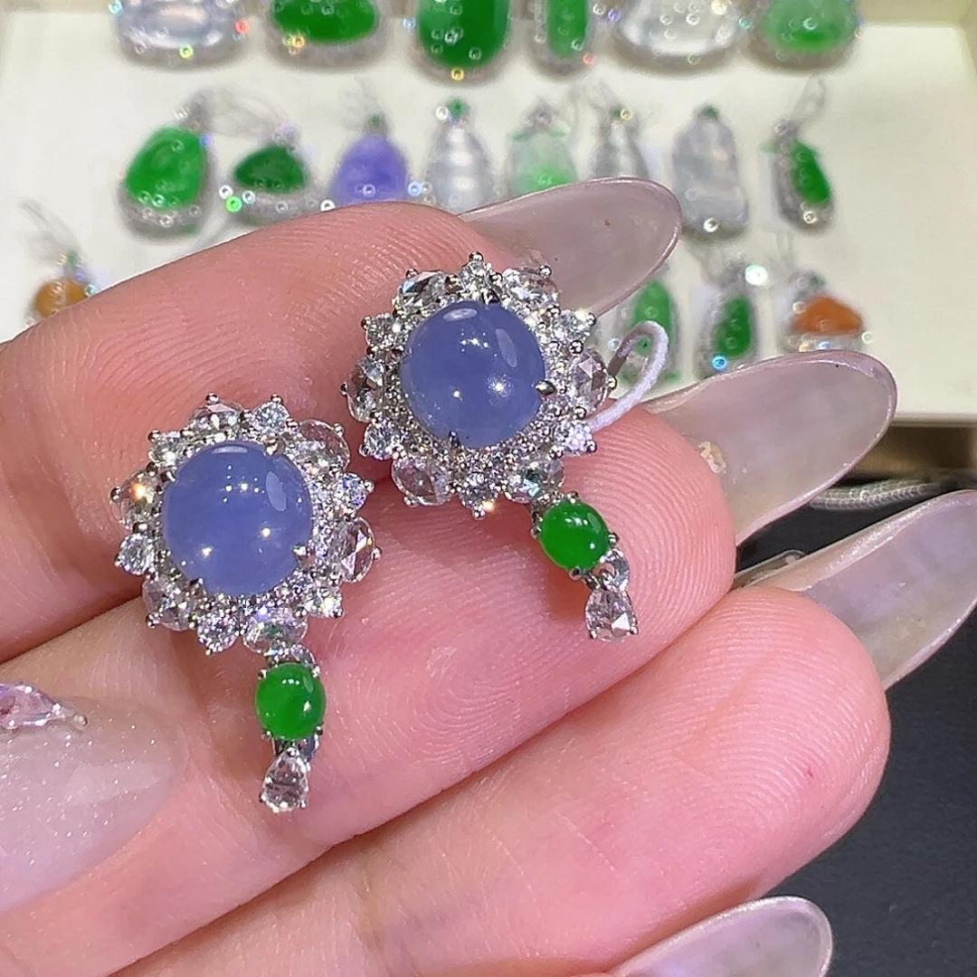 翡翠18K金镶嵌耳钉翡翠