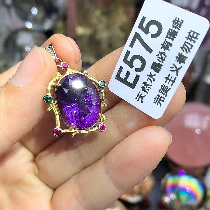 天然水晶净体吊坠银S925镶嵌水晶